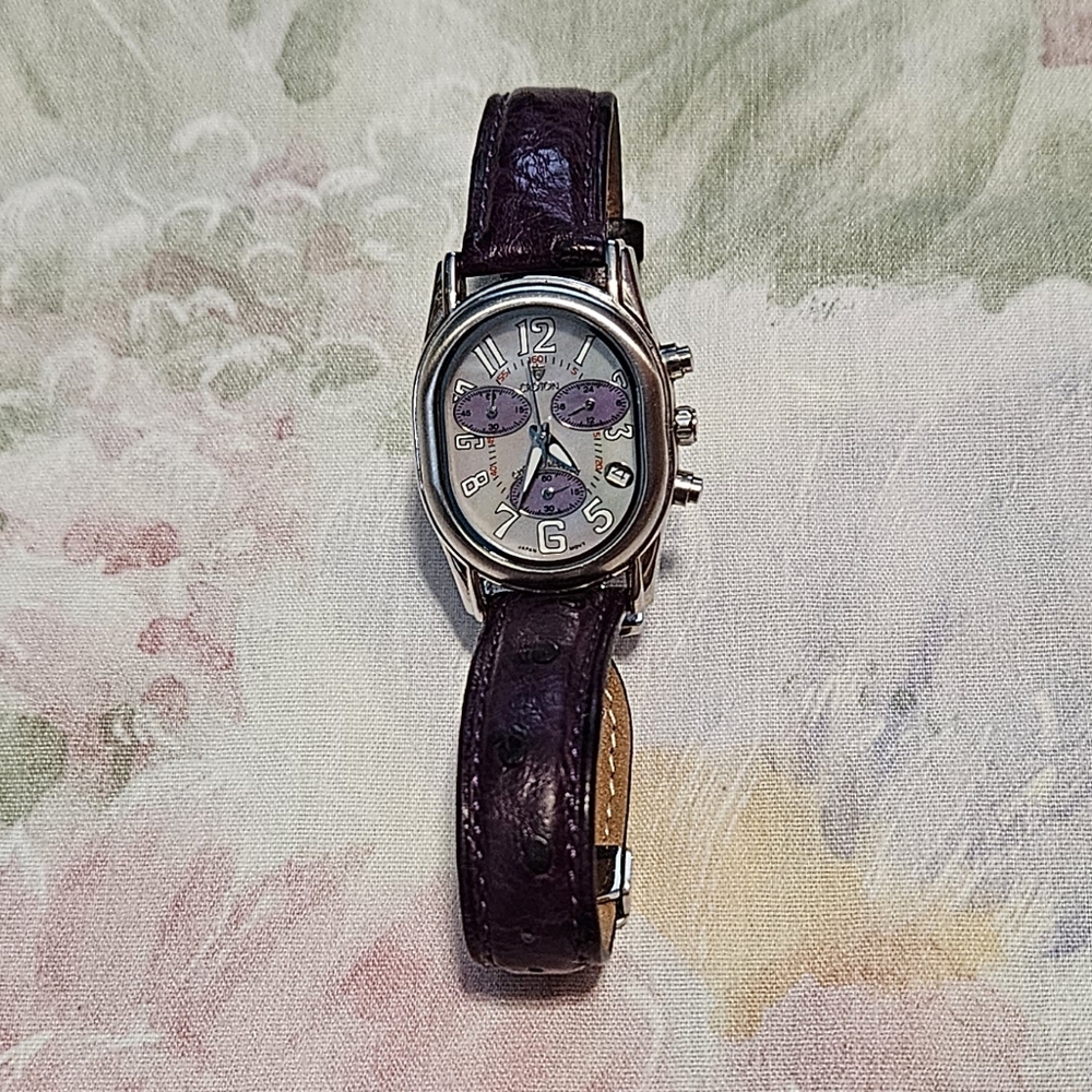 Croton Chronomaster Purple Women's Watch Real Ostrich Band For Parts Only